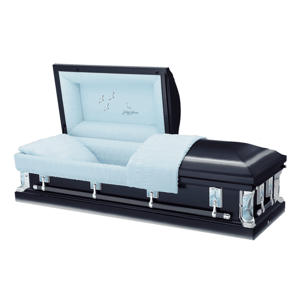 Batesville Antique Blue Casket — blue 18-gauge steel with light blue crepe interior