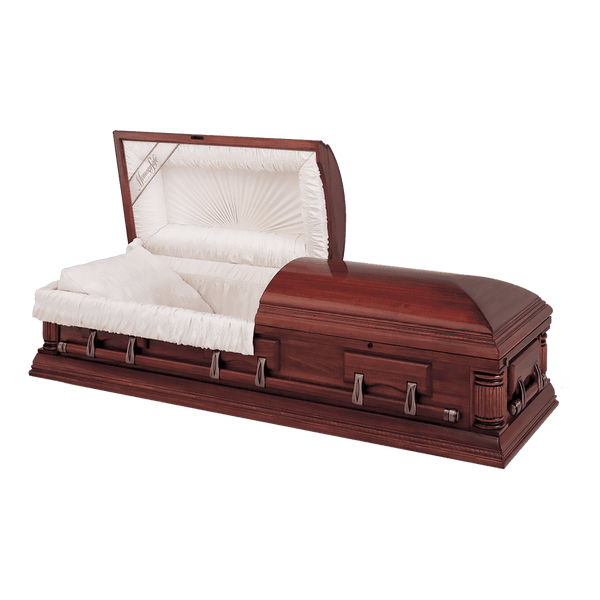 Batesville Hartfield Hardwood casket — solid poplar with rosetan crepe interior