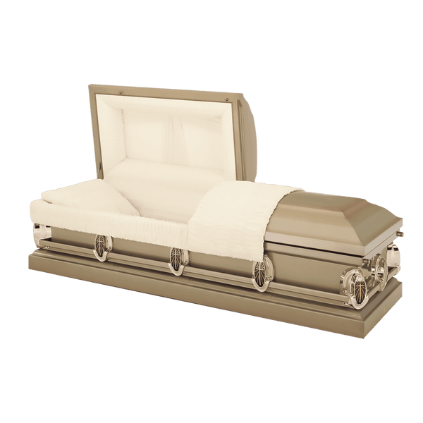 Batesville Lumina Casket — gold 20-gauge steel with rosetan crepe interior