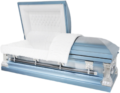 Batesville Misty Blue Casket — blue 20-gauge steel with light blue crepe interior