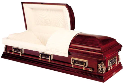 Batesville Pieta Maple casket — solid maple with champagne velvet interior