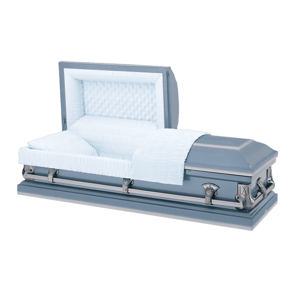 Batesville Saturn Blue Casket — blue 20-gauge steel with light blue crepe interior