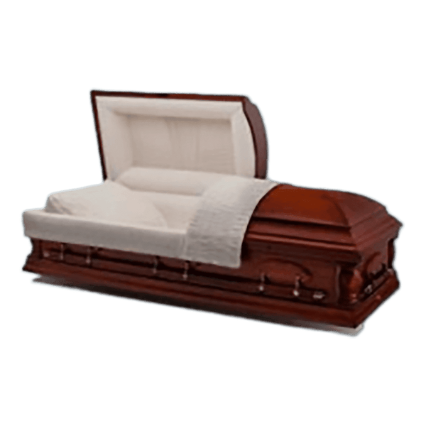 Batesville Woodbridge Pecan casket — solid pecan with champagne velvet interior