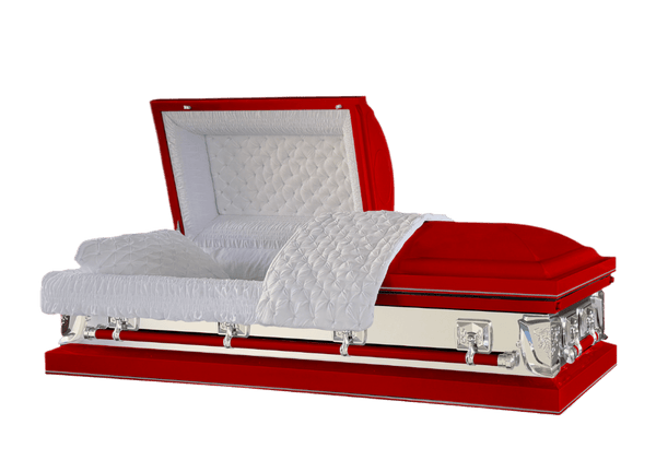 Galaxy Red casket — red 20-gauge steel with white crepe interior