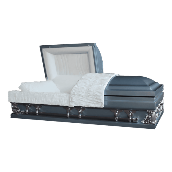 Gemini Series Blue casket — light blue 18-gauge steel with light blue velvet interior