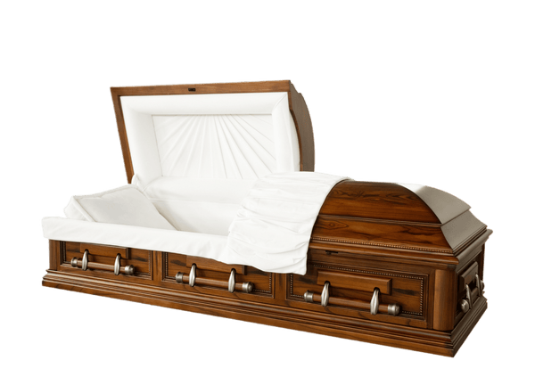 Harmony Oak Casket — solid oak with almond velvet interior