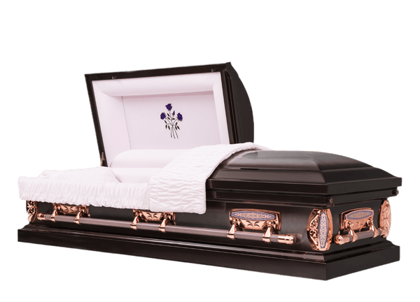 Legacy Harmony casket — dark orchid 18-gauge steel with pink velvet interior
