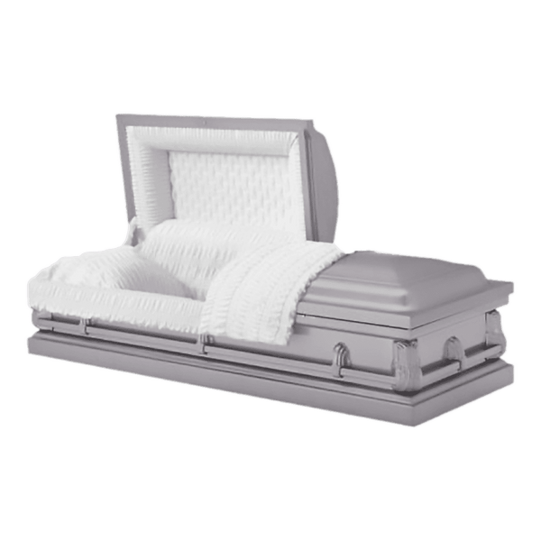 Lincoln casket — silver 20-gauge steel with white crepe interior