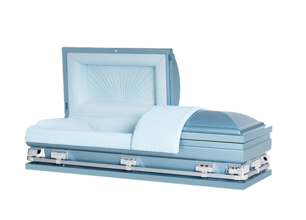 Mercury Series Blue casket — blue 20-gauge steel with blue crepe interior
