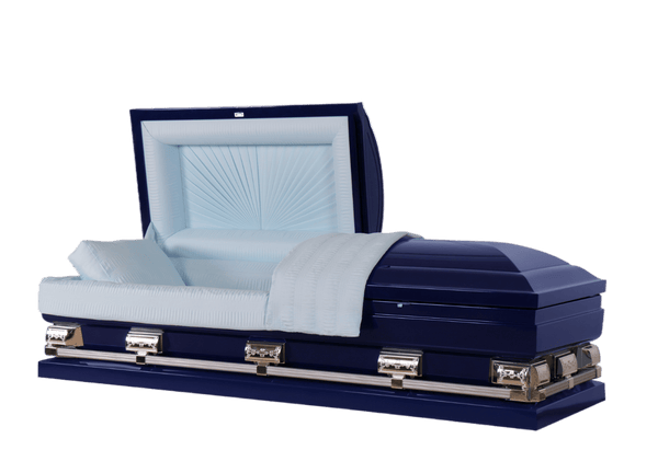 Mercury Series Navy Blue casket — navy blue 20-gauge steel with blue crepe interior