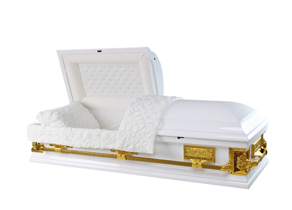 Pieta White Wood Casket — solid poplar with white velvet interior