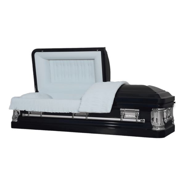 Delta Series Navy Blue casket — blue 18-gauge steel with blue velvet interior