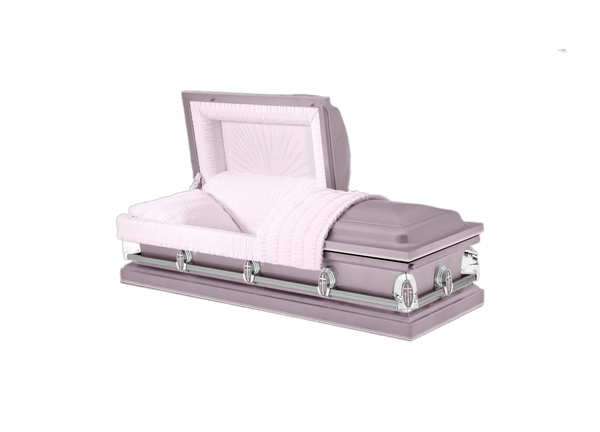 The Cambridge Series Orchid casket — orchid 20-gauge steel with pink crepe interior