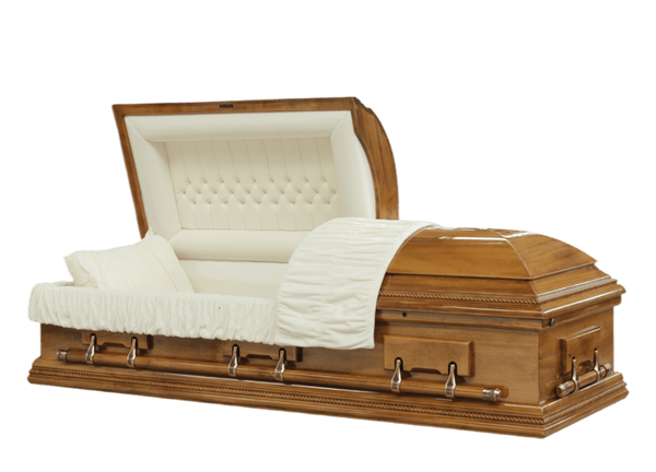 Solid Maple West Brook casket — eggshell velvet interior