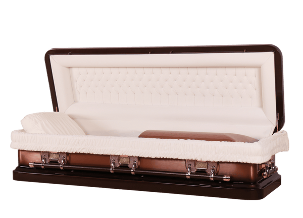 Venus Bronze Full Couch casket — bronze 18-gauge steel with ivory velvet interior