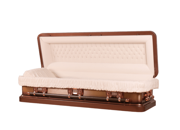 Venus Copper Full Couch casket — copper 18-gauge steel with ivory velvet interior