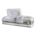 Orion Series Blue Rose casket — white 18-gauge steel with white velvet interior (view 2)
