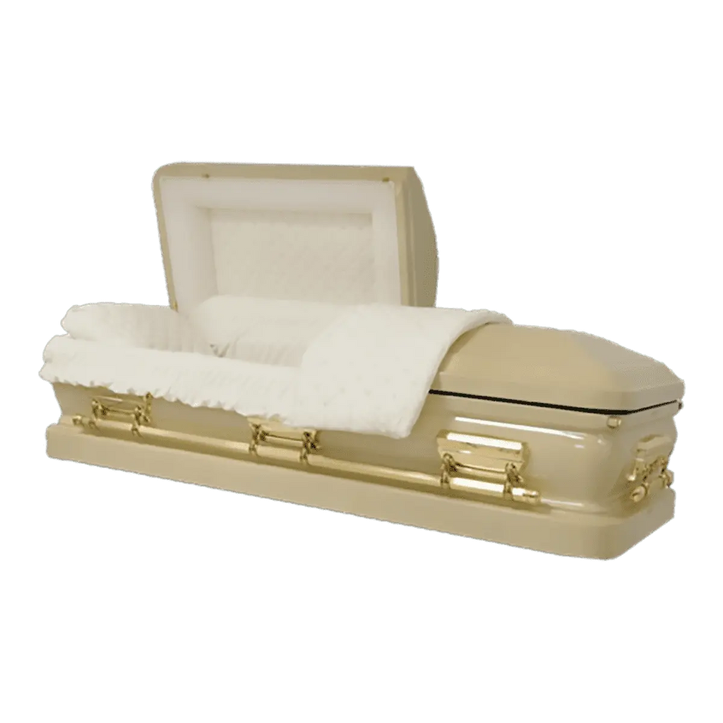 Orion Series Champagne casket — champagne 18-gauge steel with ivory velvet interior (view 2)