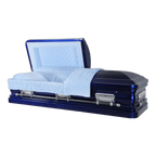 Orion Series Cobalt Blue casket — blue 18-gauge steel with blue velvet interior (view 2)