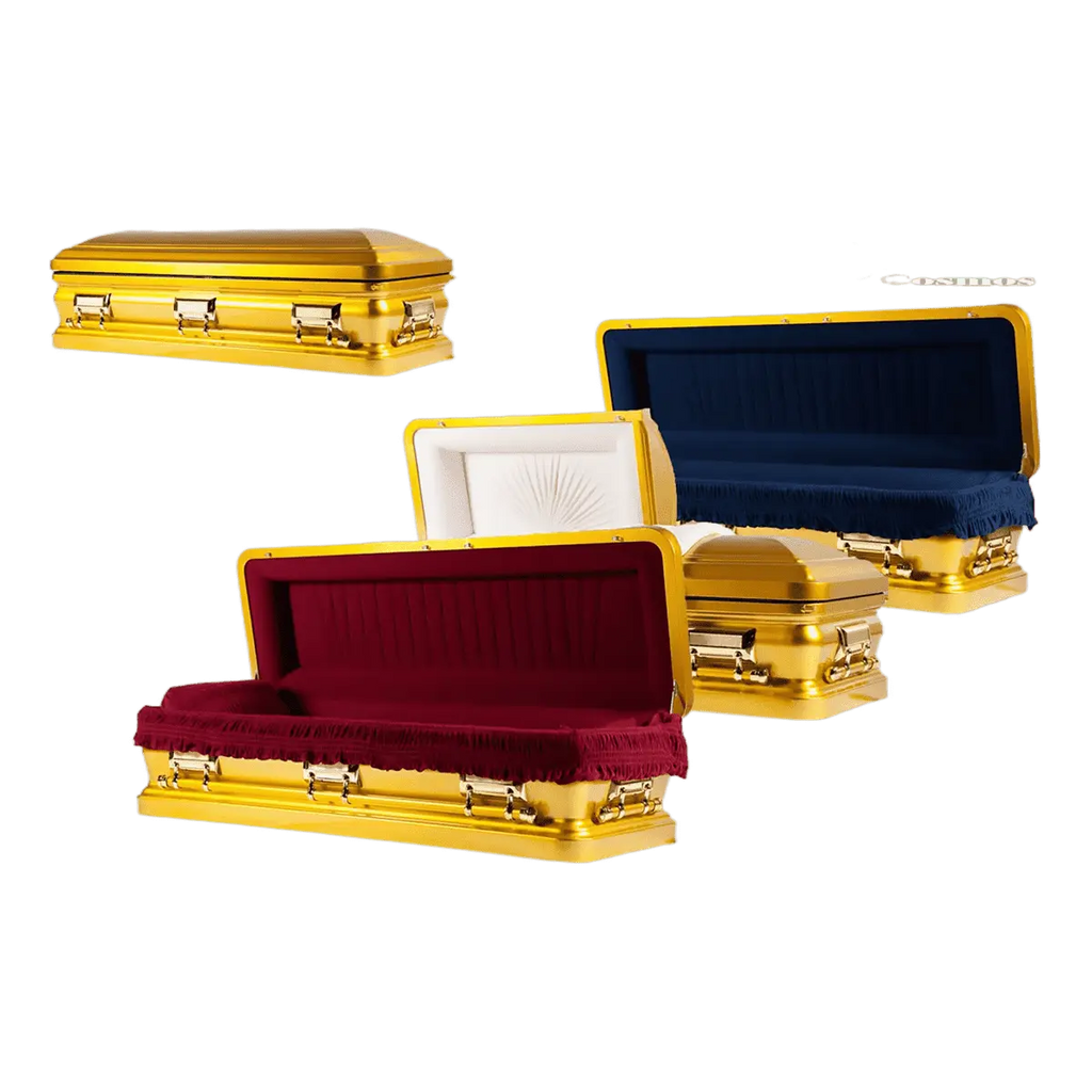 Aurora Series Gold casket — gold 18-gauge steel with ivory velvet interior (view 2)