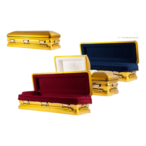 Aurora Series Gold casket — gold 18-gauge steel with ivory velvet interior (view 2)