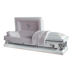 Orion Series Mirror Pink casket — white 18-gauge steel with pink velvet interior (view 2)