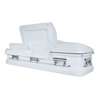 Orion Series Pure White casket — white 18-gauge steel with white velvet interior (view 2)