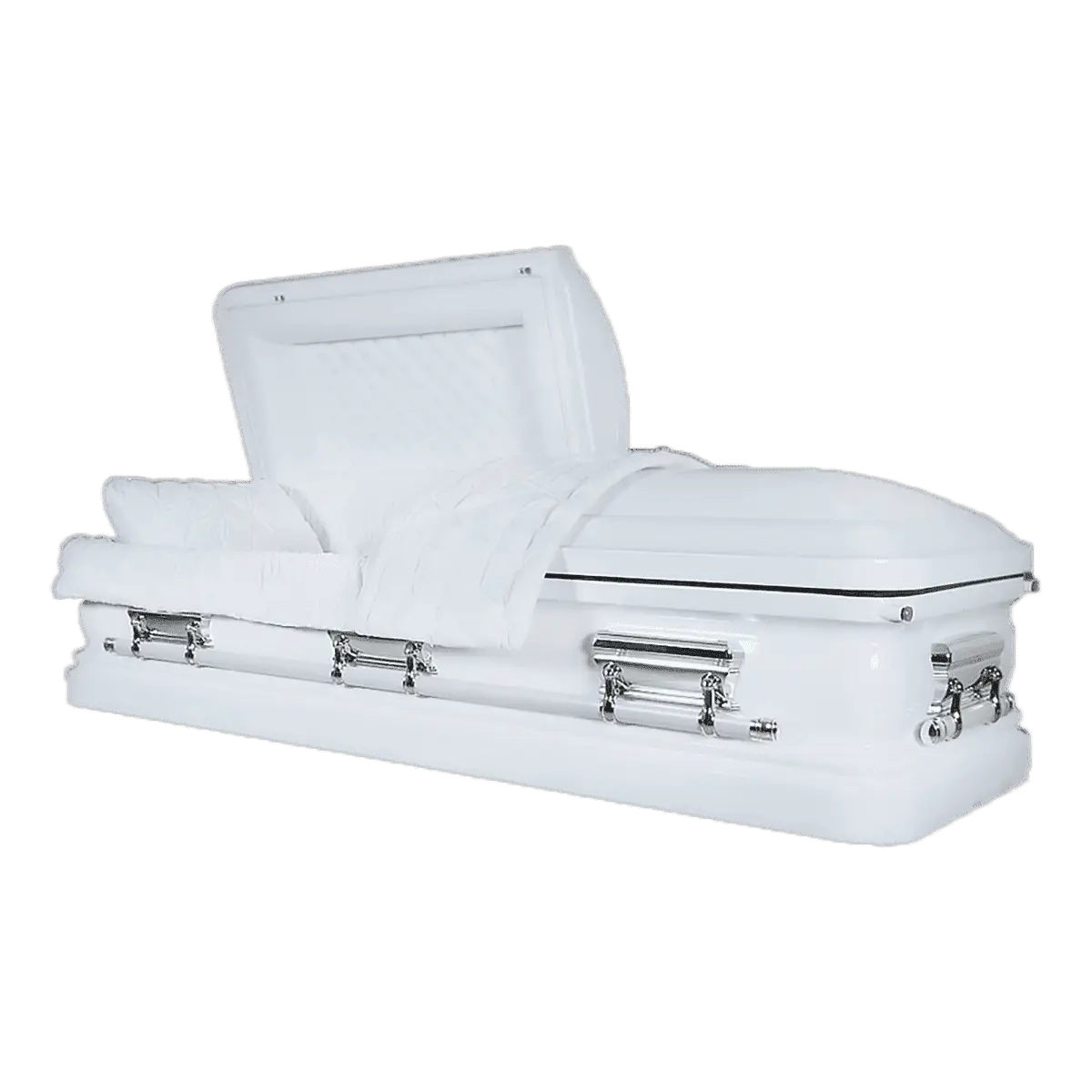 Orion Series Pure White casket — white 18-gauge steel with white velvet interior (view 2)