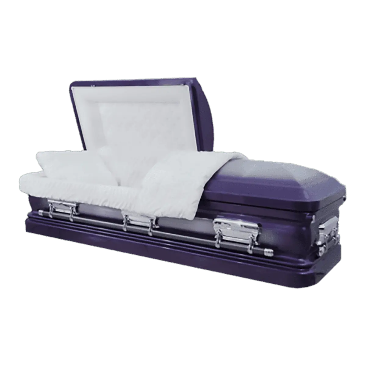 Orion Series Purple casket — purple 18-gauge steel with white velvet interior (view 2)