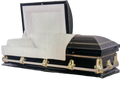Clair Series Black and Gold casket — gold 20-gauge steel with white crepe interior