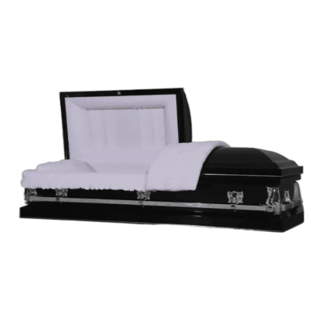 Clair Series Black casket — black 20-gauge steel with white crepe interior (view 3)