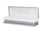 Clair Silver Full Couch casket — silver 20-gauge steel with white crepe interior (view 2)