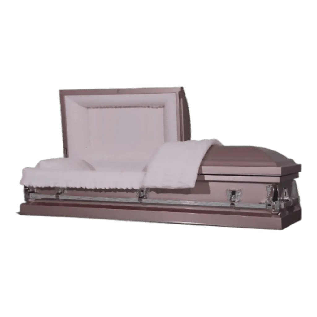 Clair Series Orchid casket — orchid 20-gauge steel with pink crepe interior (view 2)