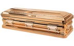Copper Chrome casket — gold copper with white velvet interior