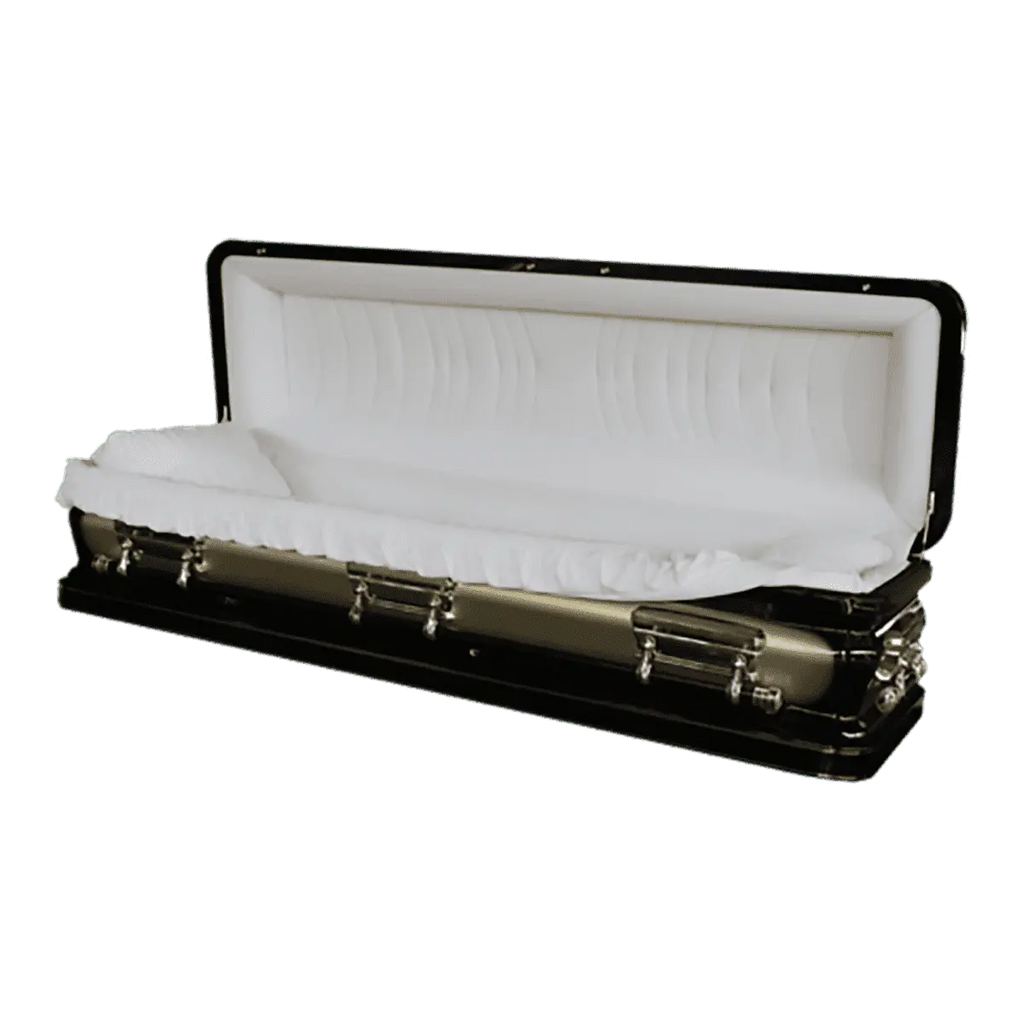 Discount Caskets Series Ebony Gold Full Couch — gold 18-gauge steel with ivory velvet interior (view 2)