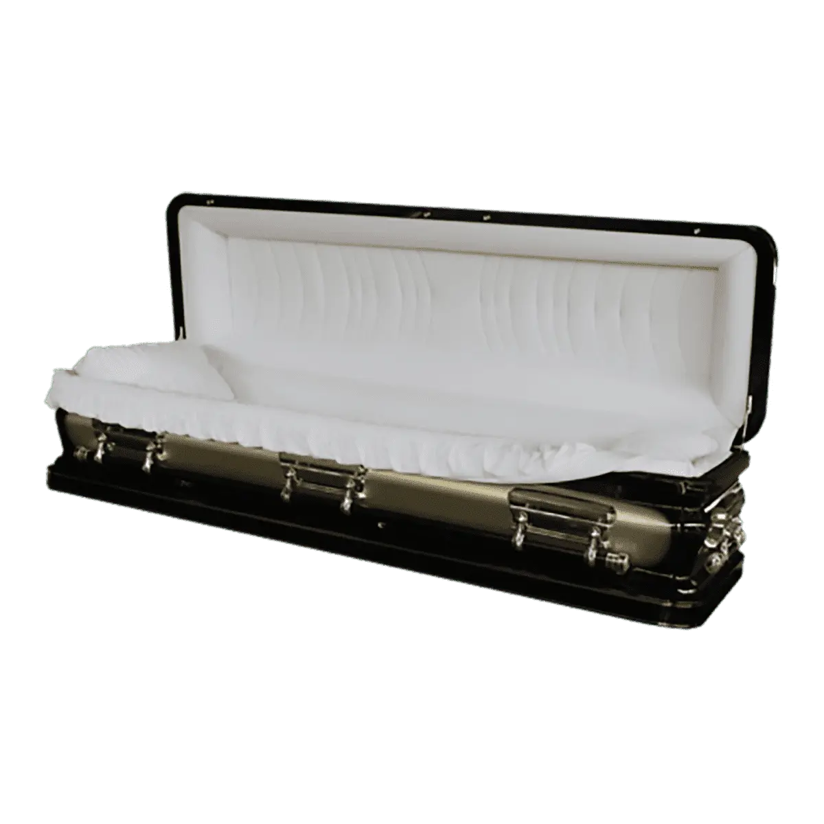 Discount Caskets Series Ebony Gold Full Couch — gold 18-gauge steel with ivory velvet interior (view 2)