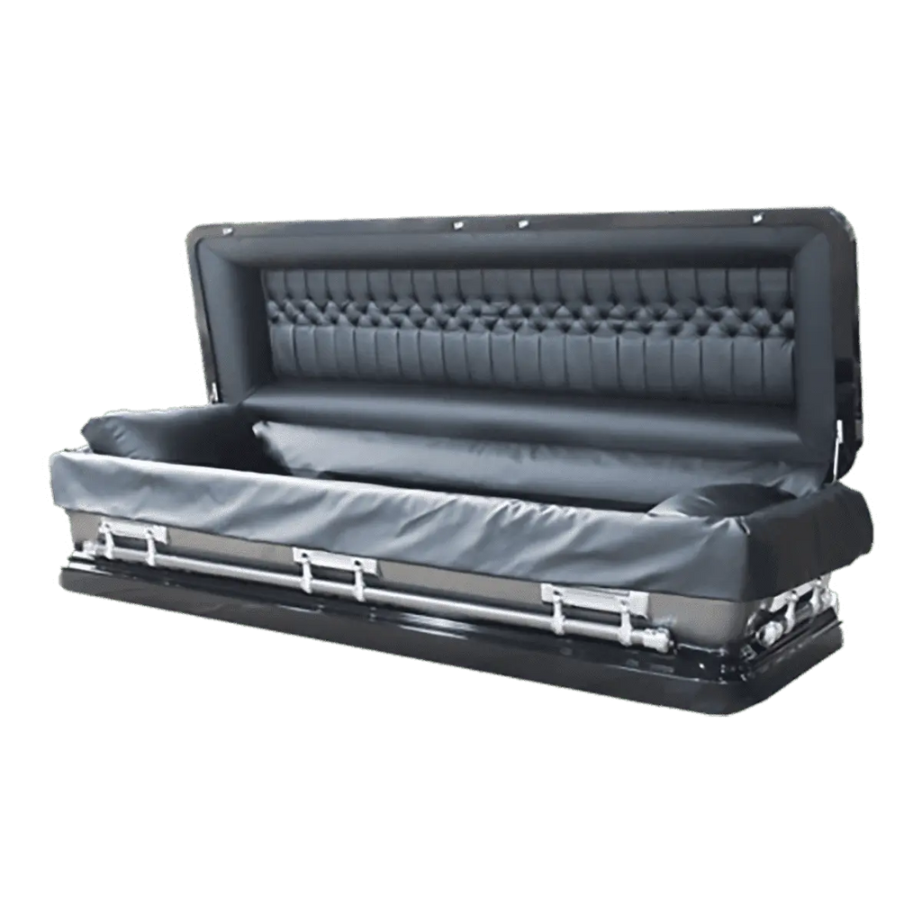 Discount Caskets Series Ebony Full Couch — black 18-gauge steel with black brushed interior (view 2)