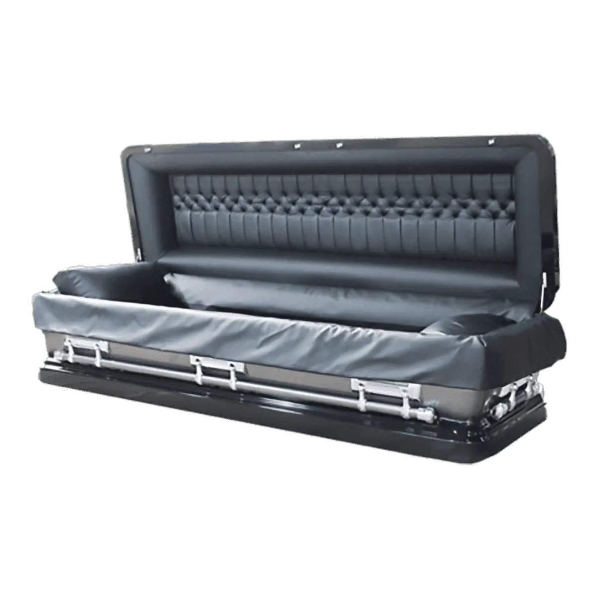Discount Caskets Series Ebony Full Couch — black 18-gauge steel with black brushed interior (view 2)