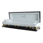 Discount Caskets Series In Gods Care Full Couch — black 18-gauge steel with blue velvet interior (view 2)