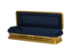 Discount Caskets Series Gold and Blue Full Couch — gold 18-gauge steel with ivory velvet interior (view 2)
