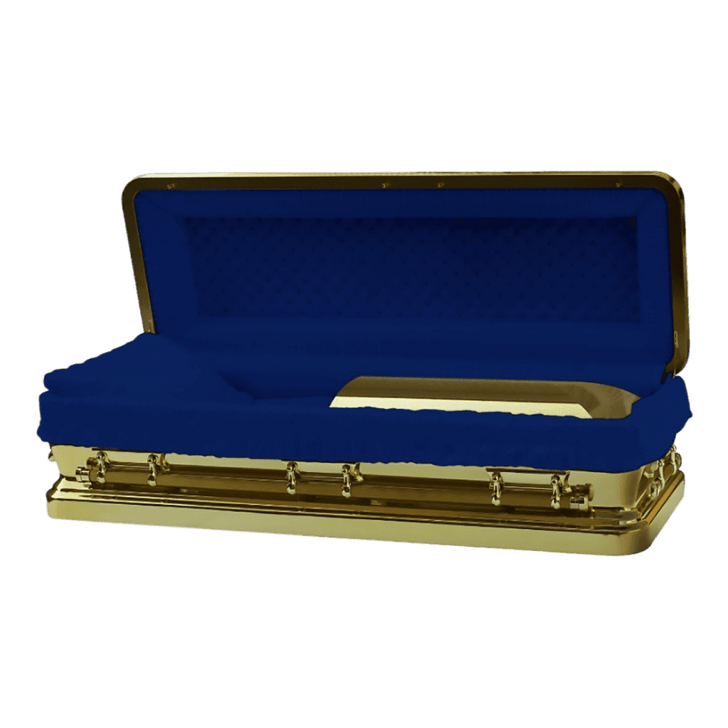Gold Chrome Casket Full Couch — blue velvet interior (view 3)