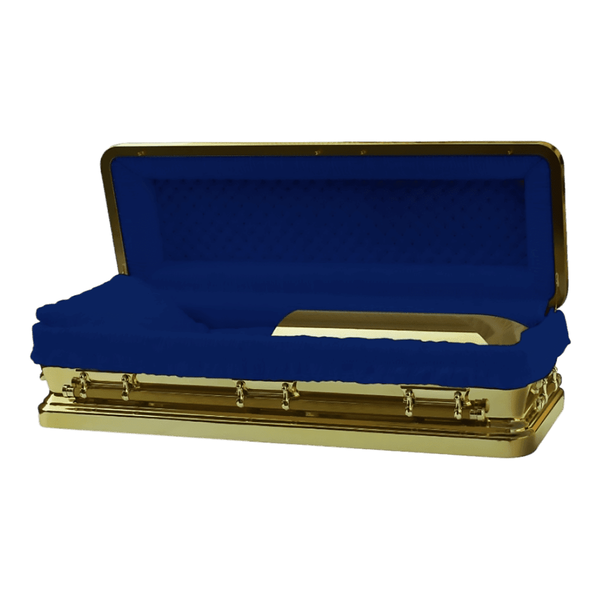 Gold Chrome Casket Full Couch — blue velvet interior (view 3)