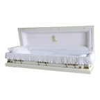 Discount Caskets Series Golden Cross Full Couch — white 18-gauge steel with white velvet interior (view 2)