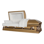 Delta Series Gold casket — gold 18-gauge steel with ivory velvet interior (view 2)