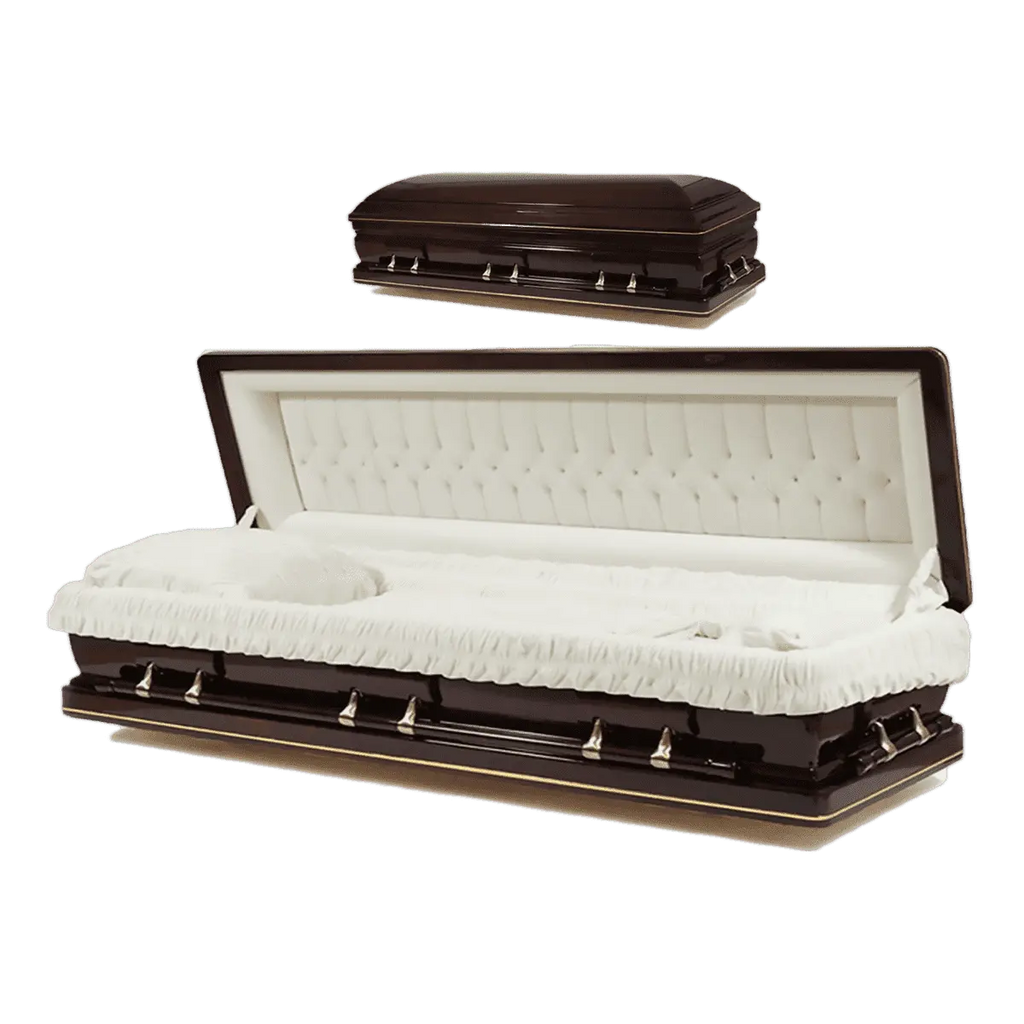 Discount Caskets Series Madison Mahogany Full Couch — solid mahogany with ivory velvet interior (view 2)