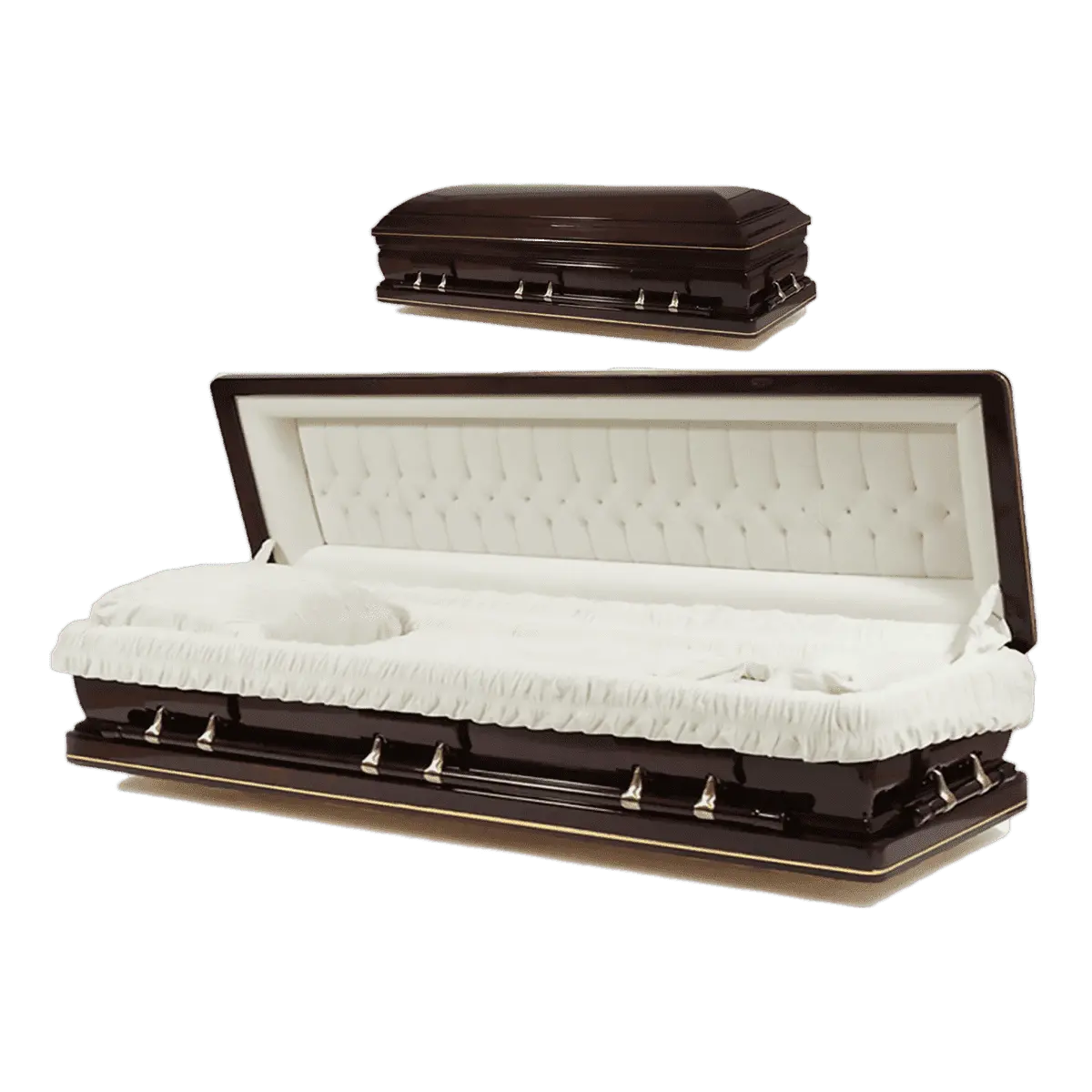 Discount Caskets Series Madison Mahogany Full Couch — solid mahogany with ivory velvet interior (view 2)