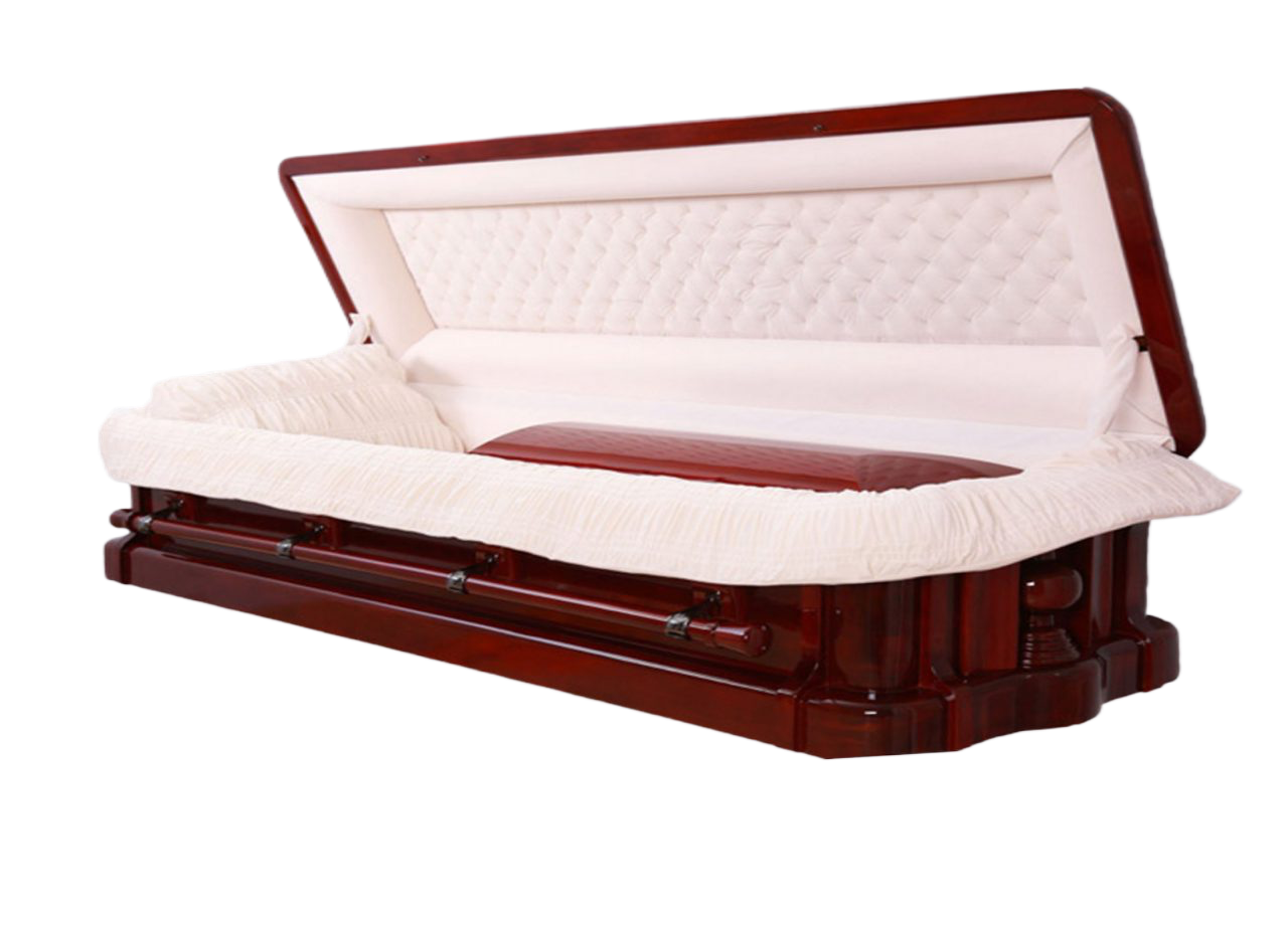 Discount Caskets Series Solid Mahogany Full Couch — ivory velvet interior