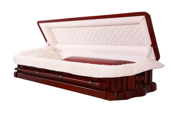 Discount Caskets Series Solid Mahogany Full Couch — ivory velvet interior