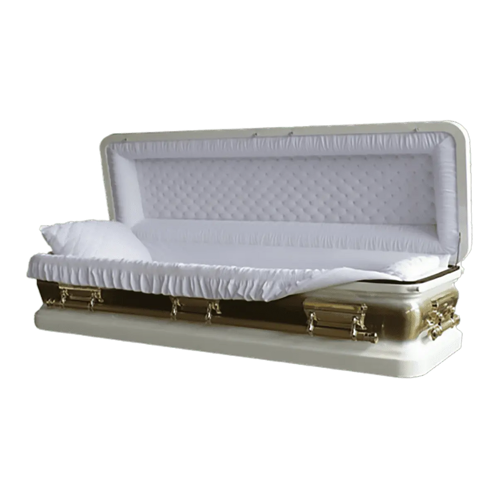 Discount Caskets Series Majestic White Full Couch — white 18-gauge steel with white velvet interior (view 2)