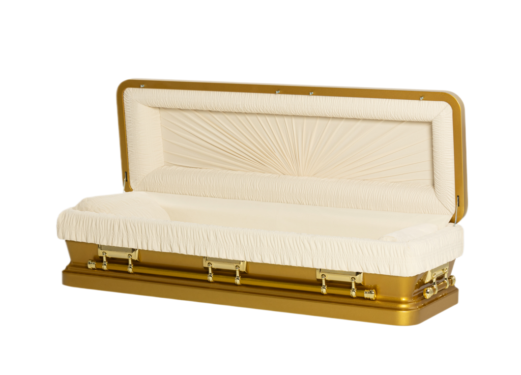 Discount Caskets Series Gold Full Couch — gold 18-gauge steel with ivory velvet interior (view 2)